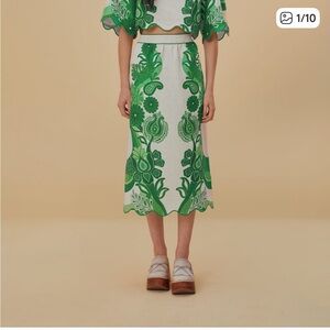 NEW Farm Rio NWT Green Color Festival Midi Skirt 100% linen size Large women’s